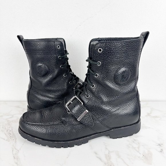 Polo Ralph Lauren Men’s Ranger Black Leather Buckle Boots Sz 10D - Picture 1 of 13